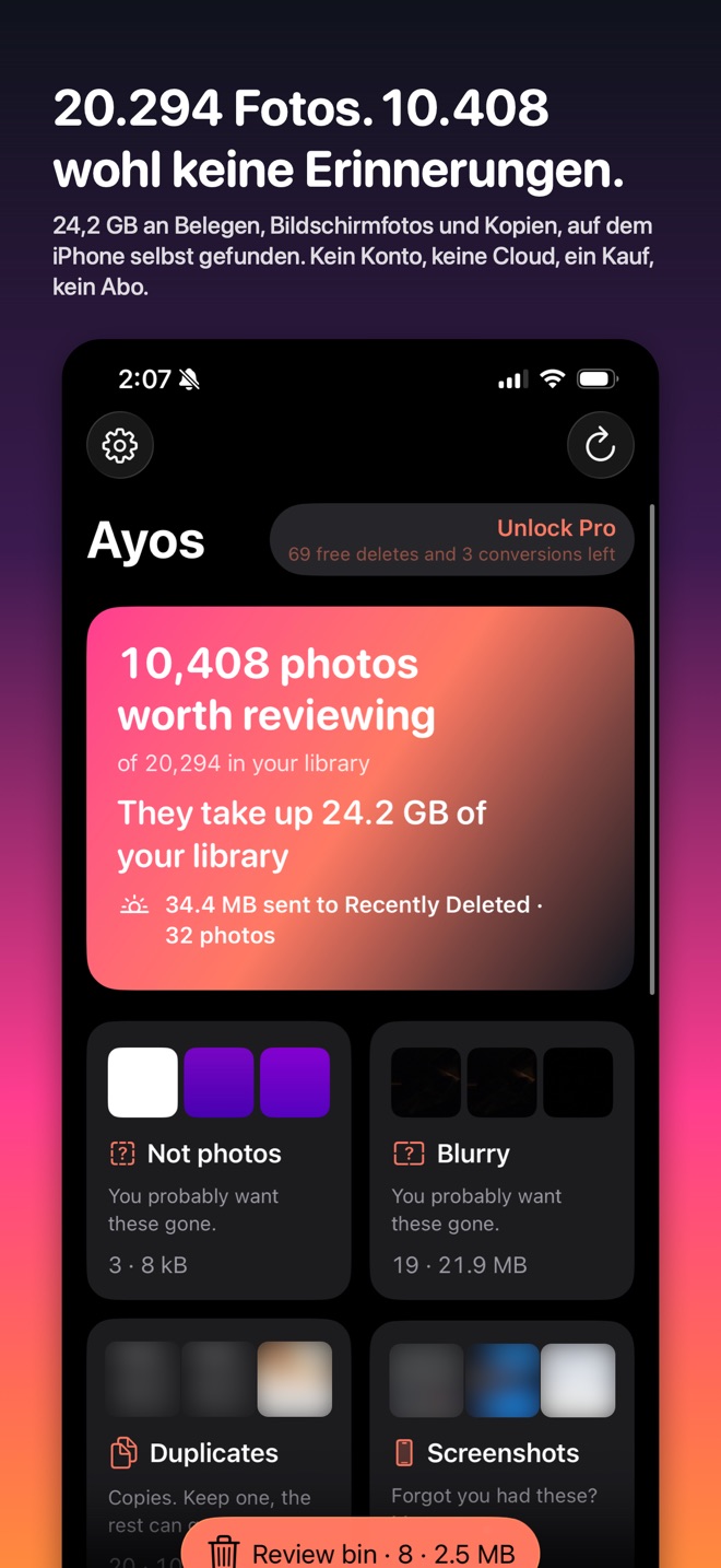 Ayos auf dem iPhone: 10.408 von 20.294 Fotos sind wahrscheinlich keine Erinnerungen
