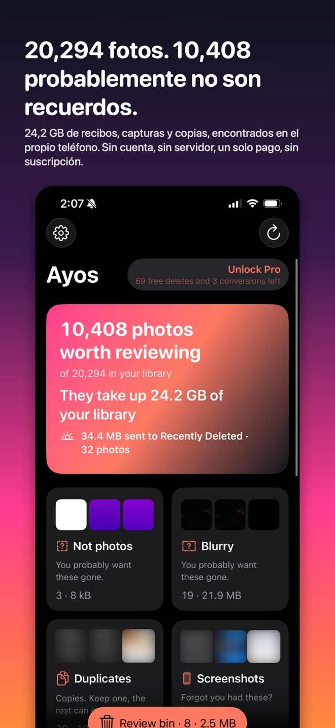 Ayos en iPhone: 10 408 de 20 294 fotos probablemente no son recuerdos