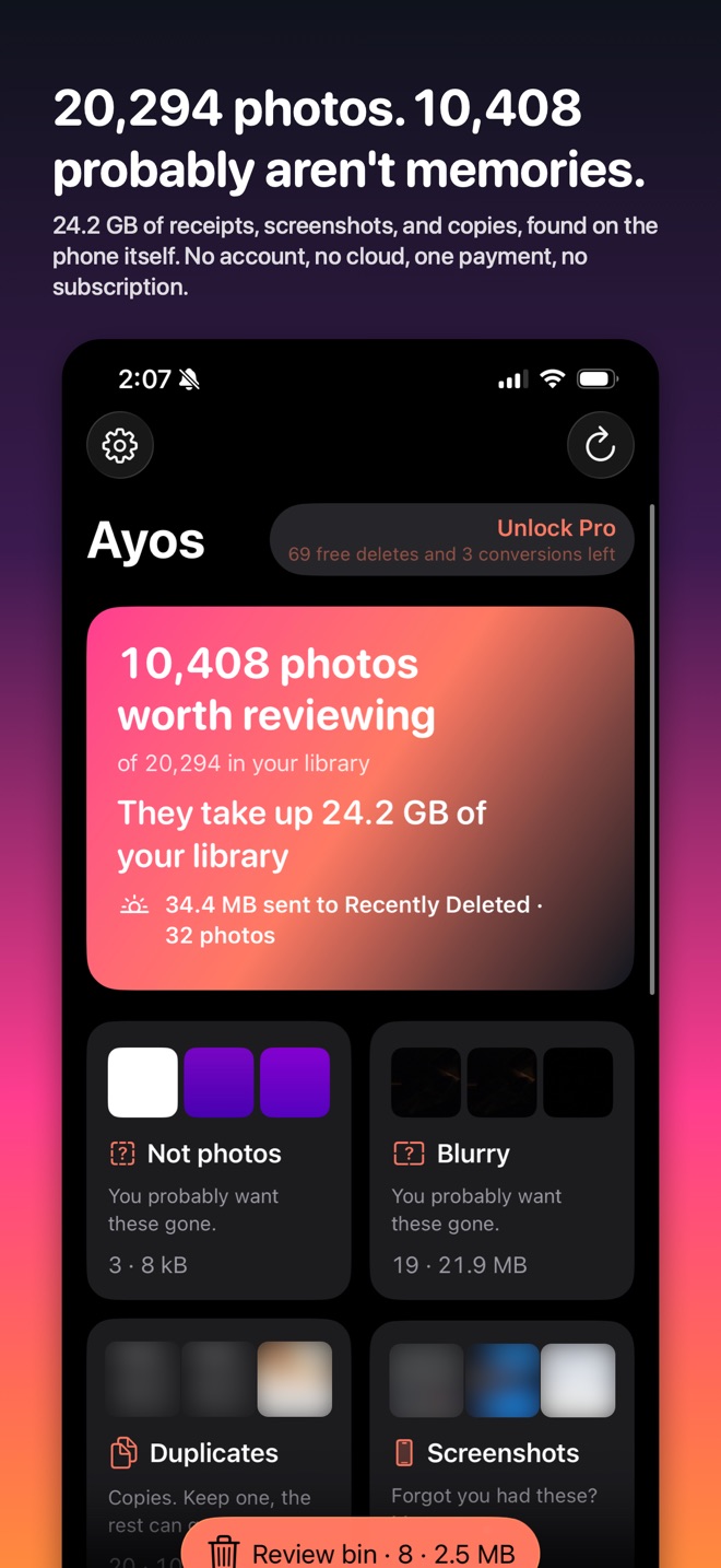 Ayos on iPhone: 10,408 of 20,294 photos probably aren't memories