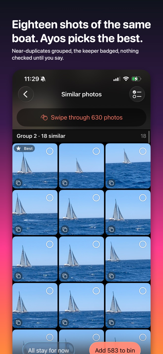 Eighteen shots of the same boat, with the best one picked