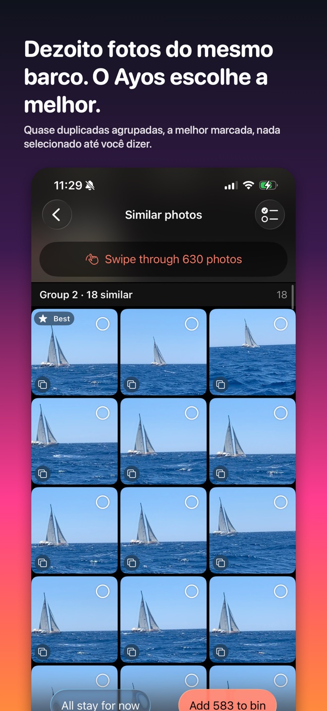 Dezoito fotos do mesmo barco, com a melhor escolhida